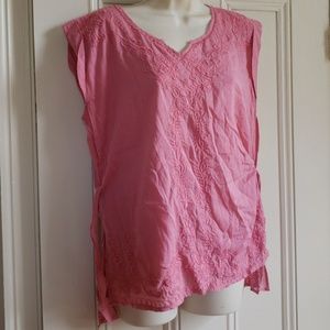 Indigo thread embroidered cotton pink ties side to